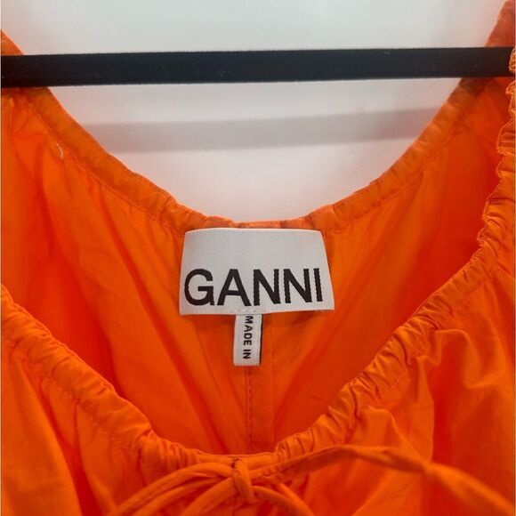 GANNI Orange Puff Sleeve Minidress - Picture 7 of 9